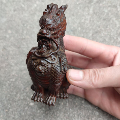 China Boxwood Wood Carving Chinese Dragon Statue Loong Sculpture Home Decor Desk