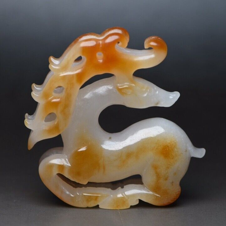 Collection Chinese Natural Hetian Jade Carved Exquisite Deer Statue Figurine Art