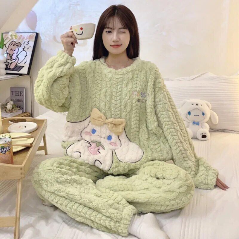 Sanrio Kuromi Cinnamoroll My Melody Anime Coral Velvet Pajamas Home Clothing Set
