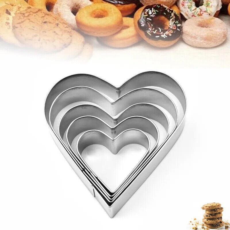 Cookie Cutter 5Pc Heart Stainless Steel DIY Biscuit Mold Fondant Pastry Bakeware