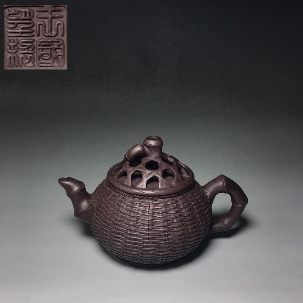 Chinese Yixing Zisha Clay Handmade Exquisite Teapot（竹编壶 底款：王国望）