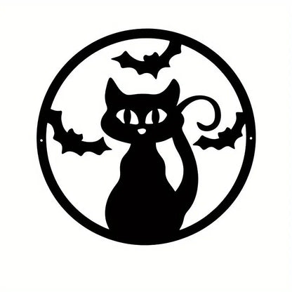 Metal Wall Decoration, Halloween Witch Cat Bat Castle Pattern Frameless Pendant