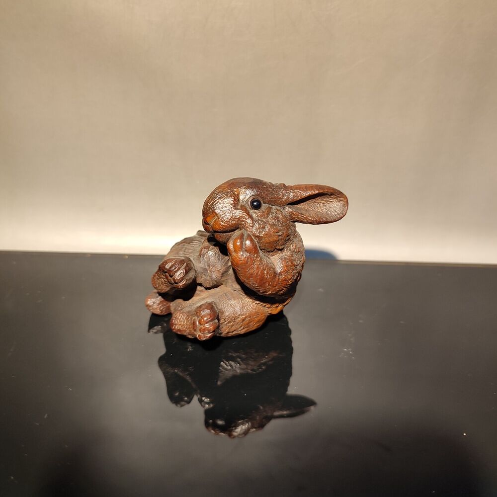 vintage Chinese Carved Rabbit sculpture Statue wood Christmas Wooden gift child
