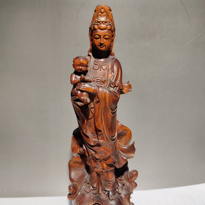 Buddhism meditation fortune praying Kwan-yin quan yin statues wood sculpture art