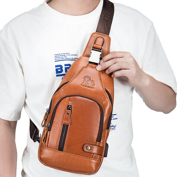 Men's Sling Backpack,100% Genuine Leather Chest bag Crossbody Bag Shoulder Bag