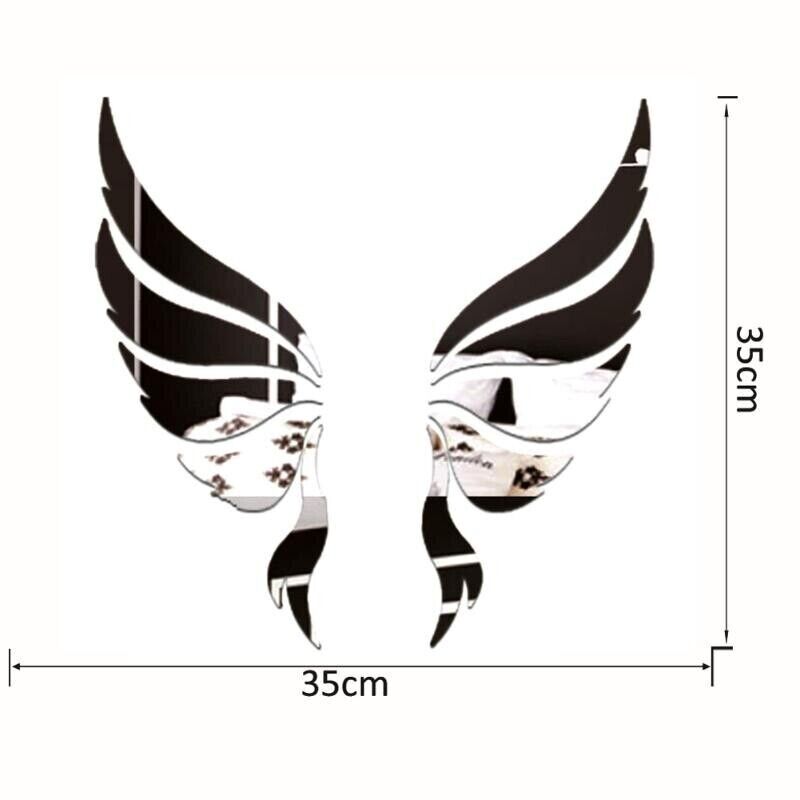 Angel Wings Wall Sticker 3D Acrylic Mirror Decal DIY Art Home Decoration 35x35cm