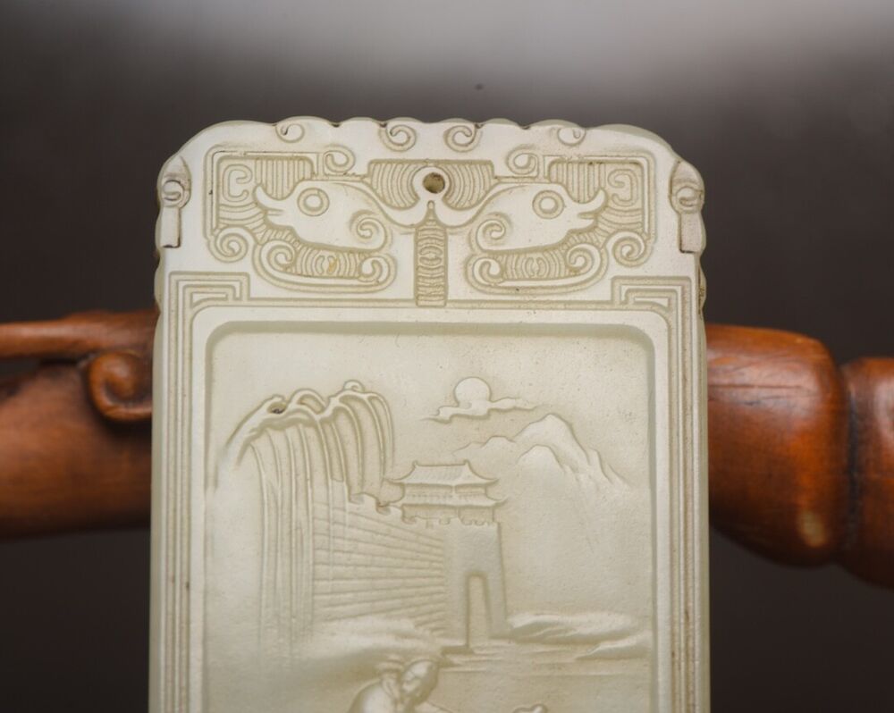 China Beautiful Natural Hetian Jade Carved Figure Story Figurine Pendant Jewelry