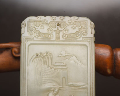 China Beautiful Natural Hetian Jade Carved Figure Story Figurine Pendant Jewelry