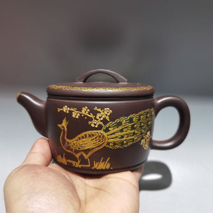 Chinese Yixing Zisha Clay Handmade Exquisite Teapot（描金汉瓦壶 底款：金鼎商标）