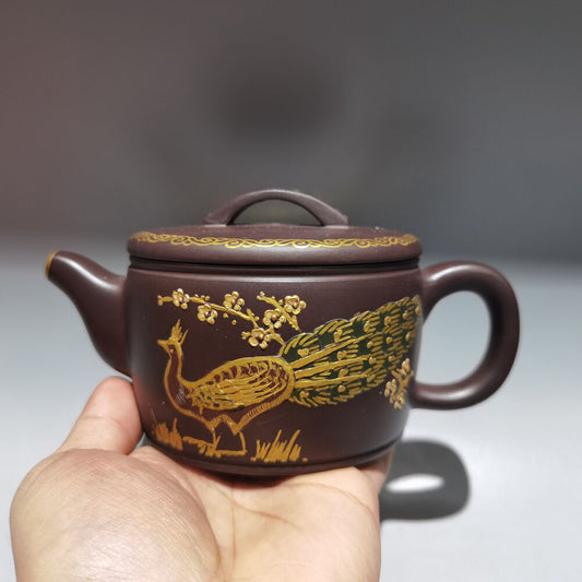 Chinese Yixing Zisha Clay Handmade Exquisite Teapot（描金汉瓦壶 底款：金鼎商标）