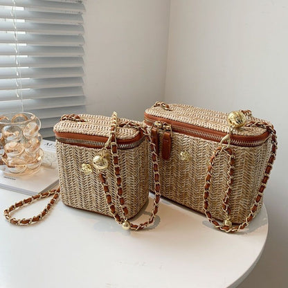 Mini Straw Bucket Crossbody Bag Handbag Purse Fashion Chain Simple Shoulder Bags