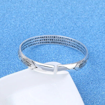 Women Bracelet Fashion Silver Vintage Buddhist Scriptures Lady Resizable Bangles
