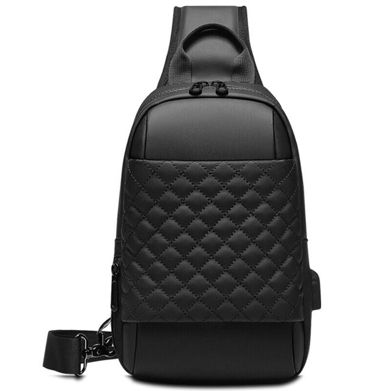 Men's Sling Backpack Oxford cloth Waterproof Crossbody Bag USB Port Sport Bags