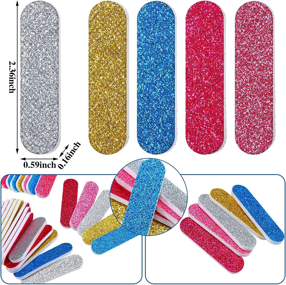 Nail Files 100Pcs Plastic Disposable Colorful Glitter Double Sided Sandpaper 6cm