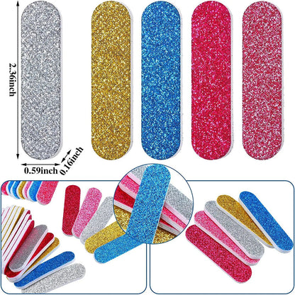 Nail Files 100Pcs Plastic Disposable Colorful Glitter Double Sided Sandpaper 6cm