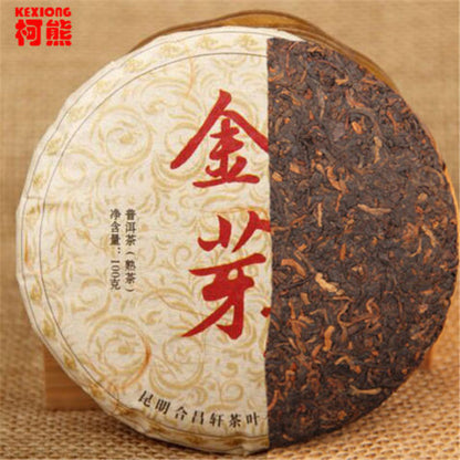 Ecology Shoots Golden Bud Pu-Erh Tea Cake Yunnan Boiled Black Tea100g-