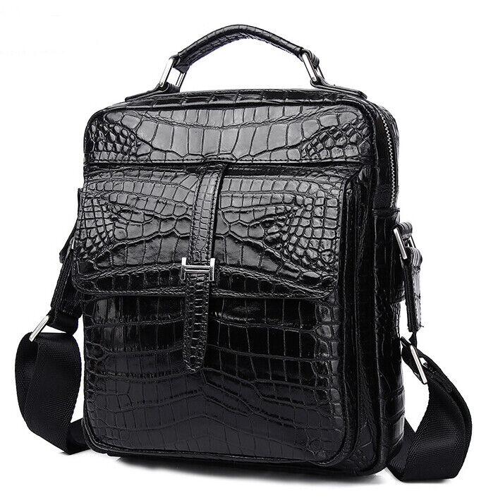Real Leather 10" Handbags, Designer Crocodile Men's Business Sling Shoulder Bag