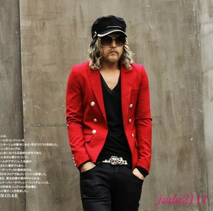 Punk Rock Mens Double-breasted Korean Blazer Suit Outwear Coat Party New Jacket