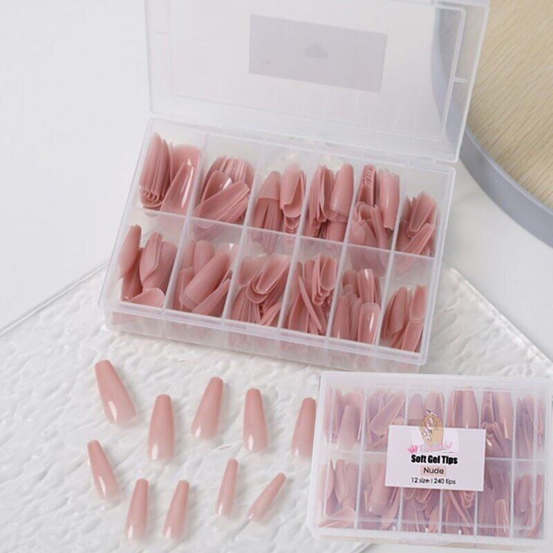 False Nail Tips Art 240Pcs Soft Gel Coffin Natural Extension Full Cover Press On
