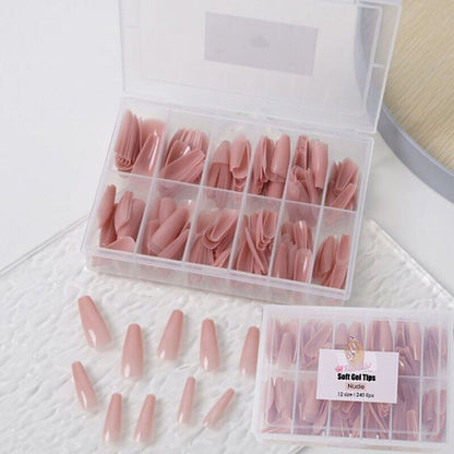 False Nail Tips Art 240Pcs Soft Gel Coffin Natural Extension Full Cover Press On