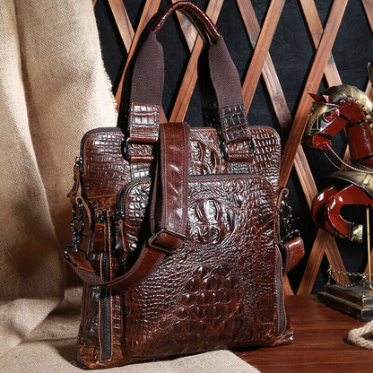 Men's Business Handbag Genuine Leather Crocodile SlingShoulder Bag 12" Briefcase
