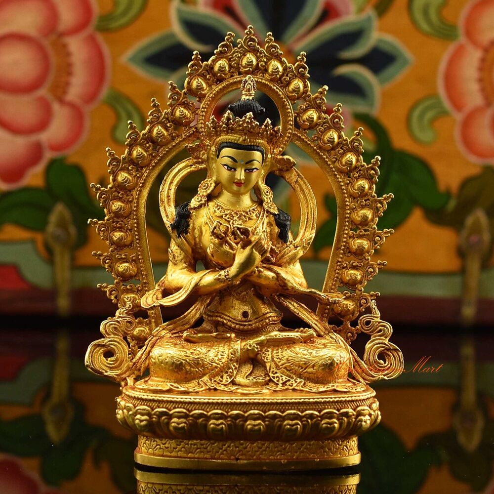 Gold Plated Framed Vajradhara / Dorje Chang Ritual Copper Statue fom Patan Nepal