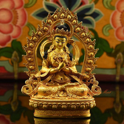 Gold Plated Framed Vajradhara / Dorje Chang Ritual Copper Statue fom Patan Nepal