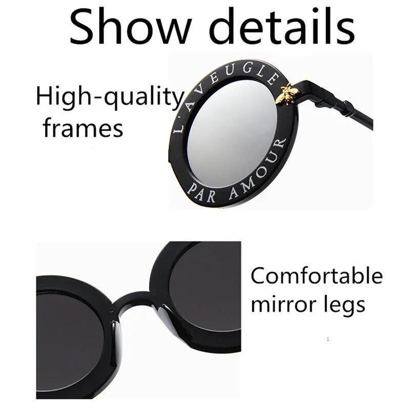 Round Frame Sunglasses Woman Retro Fashion Style Glasses Female Bee Design UV400