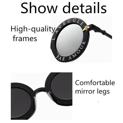 Round Frame Sunglasses Woman Retro Fashion Style Glasses Female Bee Design UV400