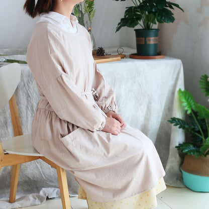 Women Apron Cotton Waterproof Reversible With Long Sleeves Cooking Cleaning Wear