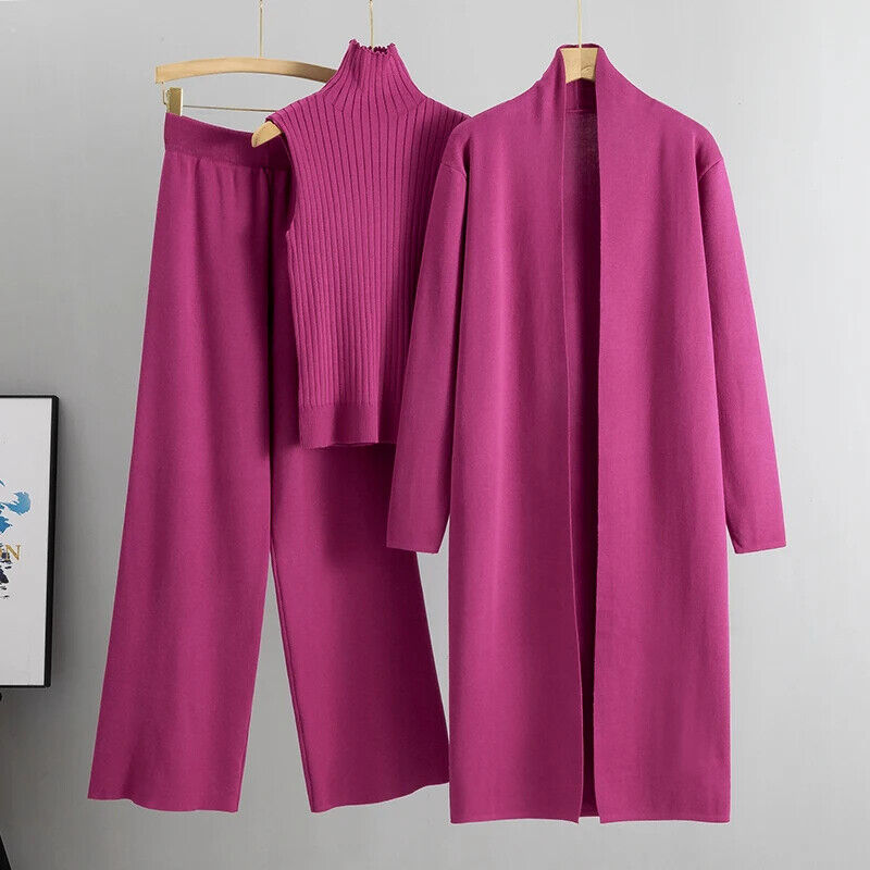 Women Cardigan Tracksuits Pant Set Ladies Sweater Suit Ladies 3 Piece Set