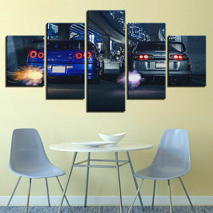 Nissan GTR R34 VS Supra Car Race 5 Piece canvas Wall Art Print Poster Home Decor