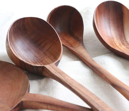 Handmade Wooden Soup Ladle Set Kitchen Spoon Set Utensils Natural Teak 4 Pieces