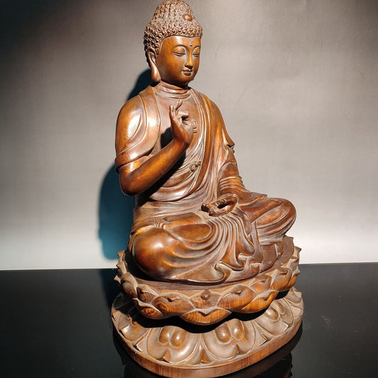 9" vintage wood hand carved wooden buddha statue Tathagata God sculpture decor