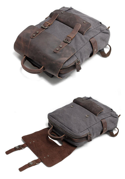 Vintage Real Leather Durable Canvas Backpack Rucksack Satchel 15" Laptop Bag