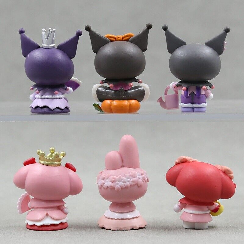 6pcs Kuromi My Melody Bow Crown Toys Cute Figures PVC Doll Toy Set Cake Toppers