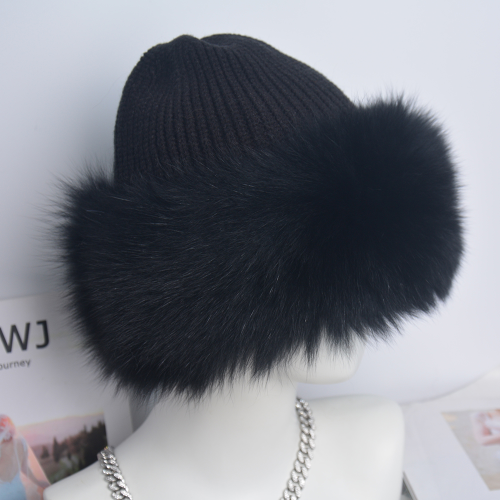 Women's Winter Real Fur Knit Hat Cap Beanie Hats Fur Fluffy Warm Knitted Fur Hat