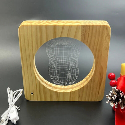 Table Lamps Wood 3D Tooth Shape Creative LED Light USB Kids Baby Birthday Gifts