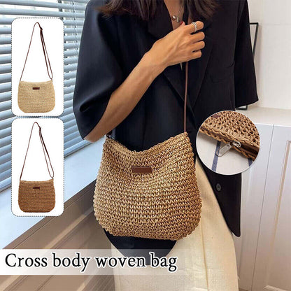 Summer Straw Crossbody Bag Women Beach Holiday Casual Woven Shoulder Handbag
