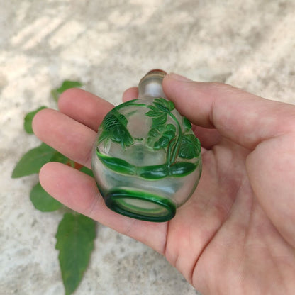 Chinese Snuff Bottle Lotus Fish Statue Beautiful Peking Glass Box Snuffbox Clean