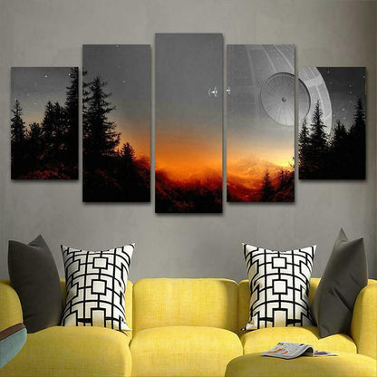 Death Star Forest Tree 5 Piece canvas Wall Art Print Poster Home Decor