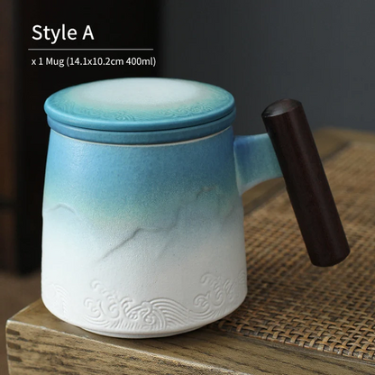 Embersceramic Ceramic Tea Mug with Infuser Relief Mountain Coffee Tea Cup 400ml