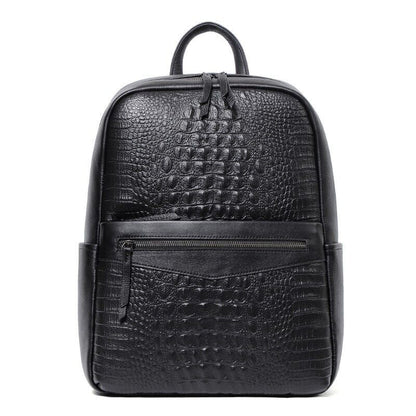 Top Cow Leather Black Men's Backpack, Crocodile Print Breathable Travel Bag