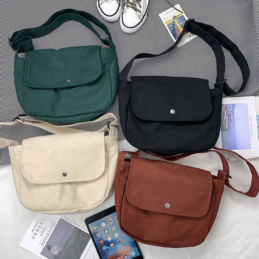 Canvas Handbag Messenger Bag Large Capacity Solid Color Shoulder Bag Simple