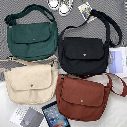 Canvas Handbag Messenger Bag Large Capacity Solid Color Shoulder Bag Simple