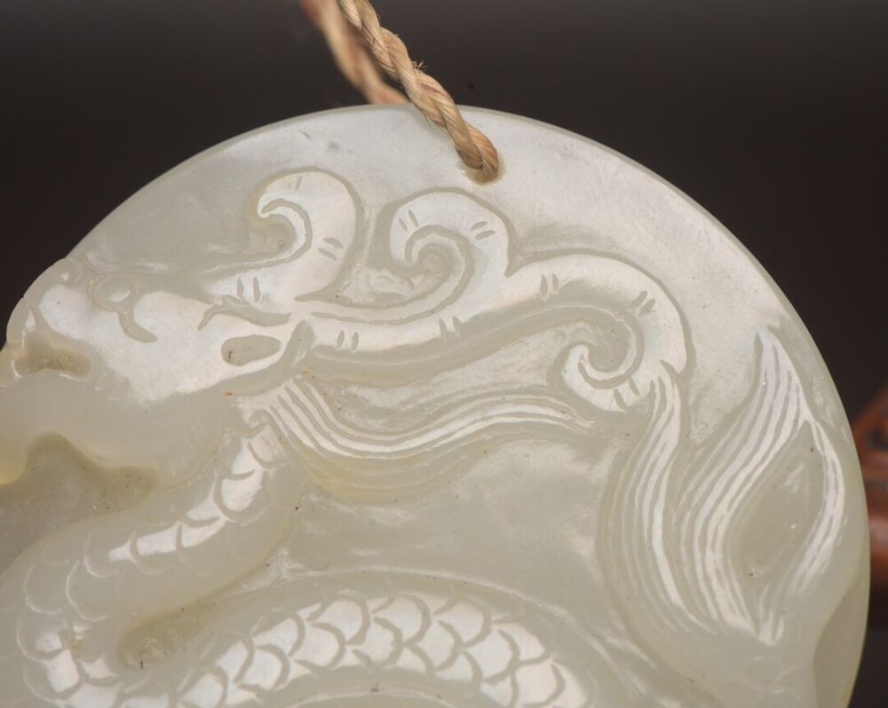 Top Chinese Natural Hetian White Jade Carved Dragon Phoenix Statue Lucky Pendant
