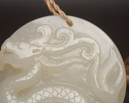 Top Chinese Natural Hetian White Jade Carved Dragon Phoenix Statue Lucky Pendant