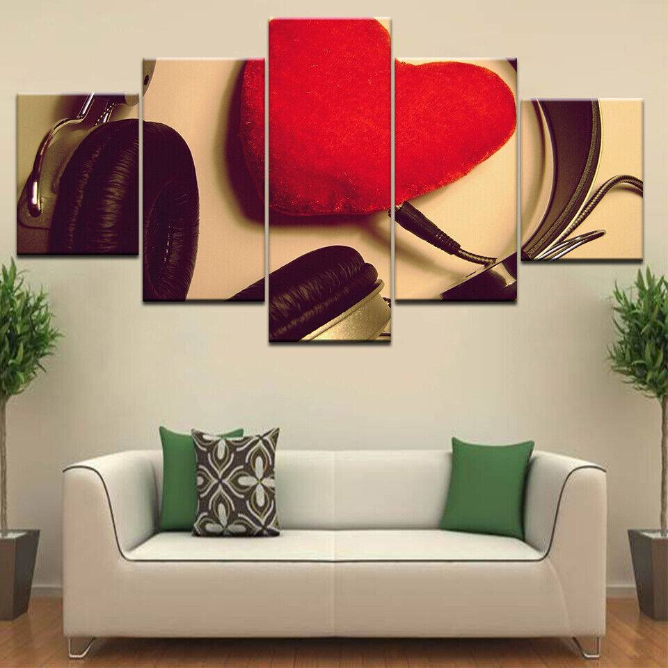 Abstract Poster Canvas Wall Art Pictures 5 Panel Red Heart shaped No Framed