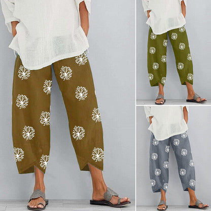 Trousers Pants Harem Elastic Waist Baggy Cotton Summer Linen Casual Wome /