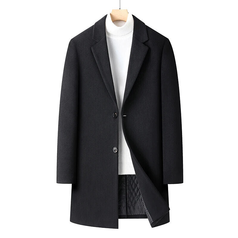 Men's Cashmere Elegant Gentleman Solid Color Plus Wool Coat Long Wool Coat